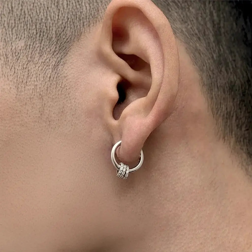 S925 Sterling Silver Diamond Hoop Earrings - Unisex Hip Hop Removable Style