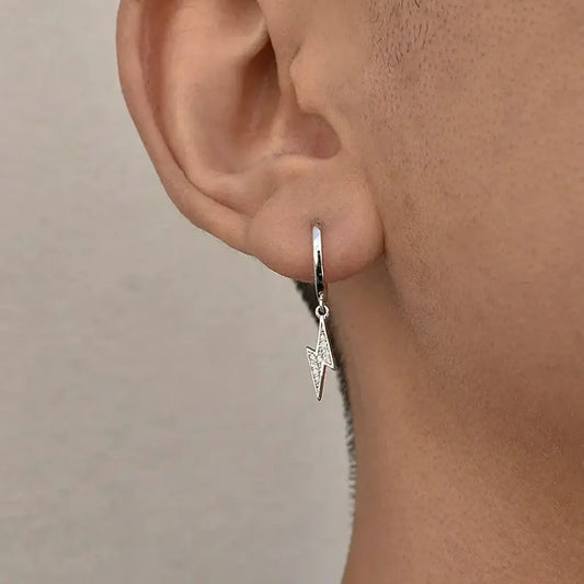 TWO LEAVES S925 sterling silver diamond-set lightning earrings European and American hip hop hiphop street men and women earrings