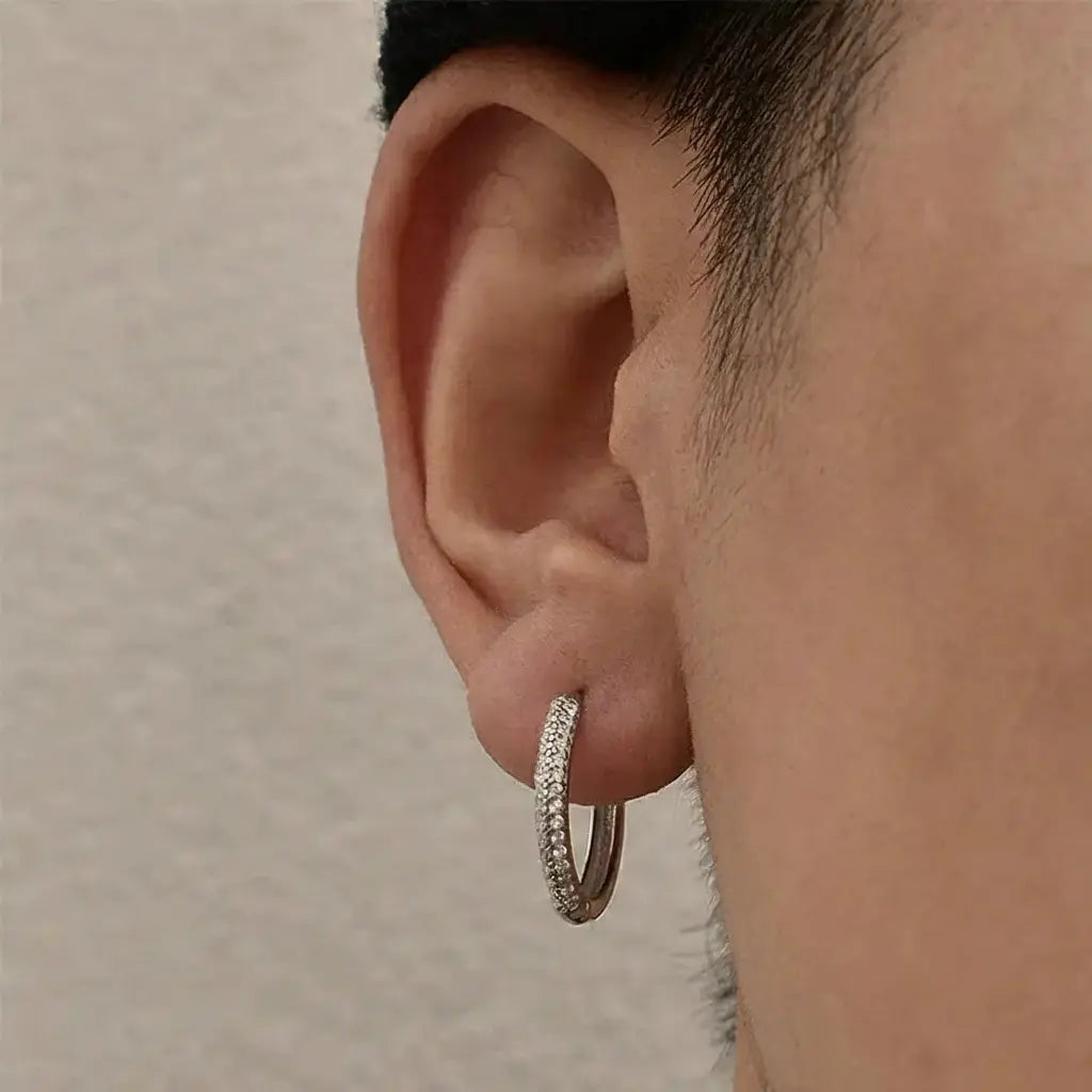 S925 Sterling Silver Pave Zirconia Hoop Earrings Unisex European Trend Design