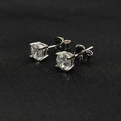 Trend-Forward 925 Sterling Silver Diamond Stud Earrings - Hip-Hop Unisex Style
