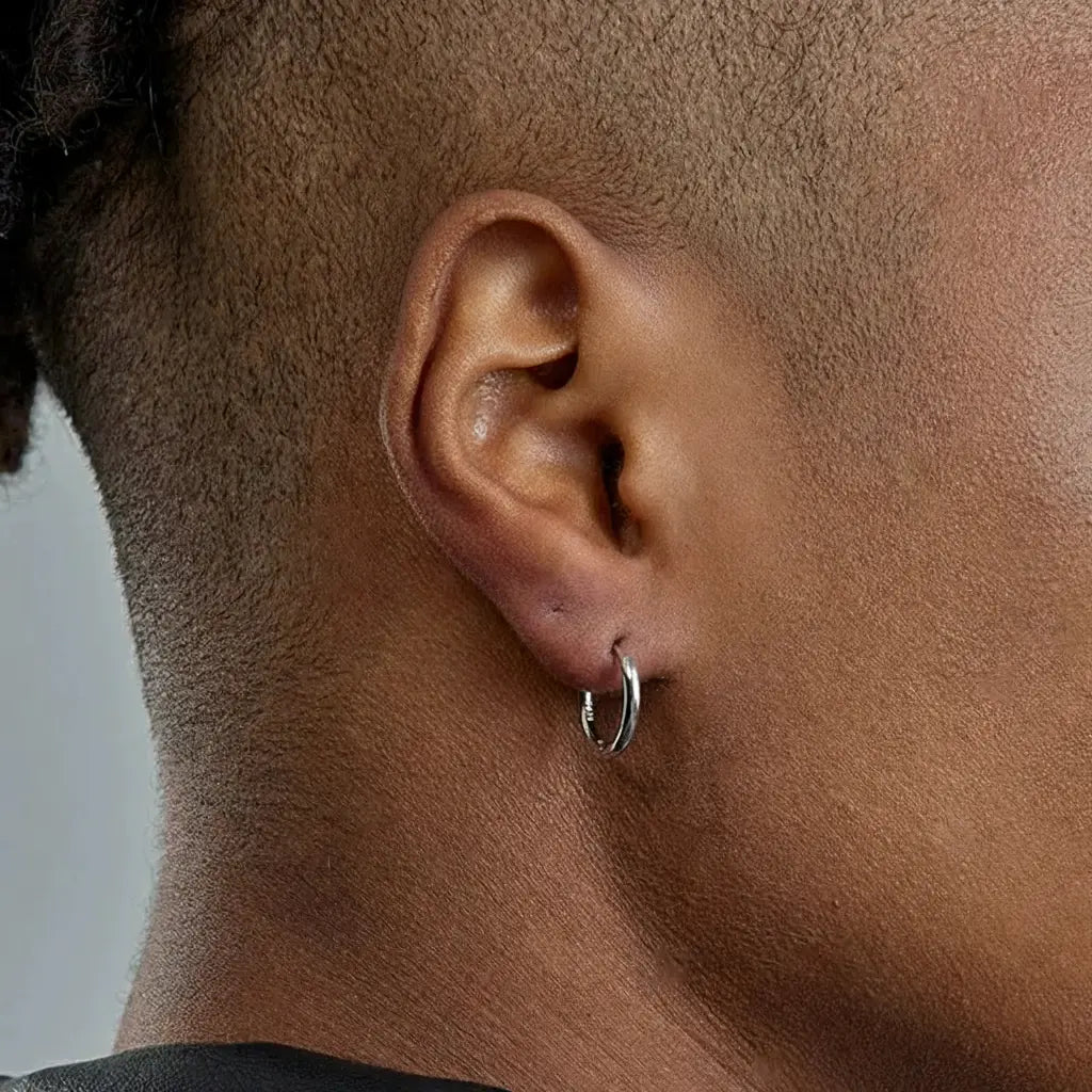 S925 Sterling Silver Hip-Hop Hoop Earrings for Men Women, Minimalist Design