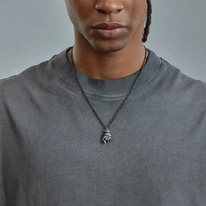 TWO LEAVES S925 sterling silver antique gothic snake hand pendant street design distressed men's and women's trendy necklace