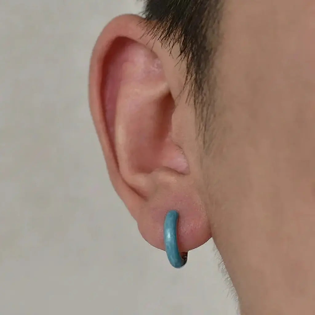 S925 Sterling Silver Blue Textured Hoop Earrings - Unisex European Luxury