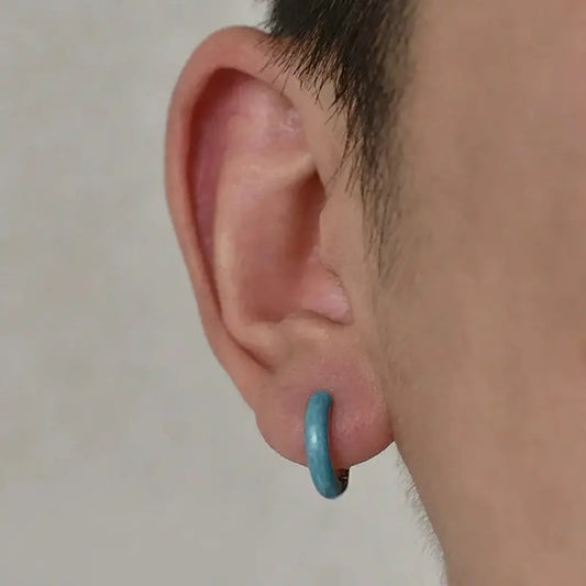 S925 Sterling Silver Blue Textured Hoop Earrings - Unisex European Luxury