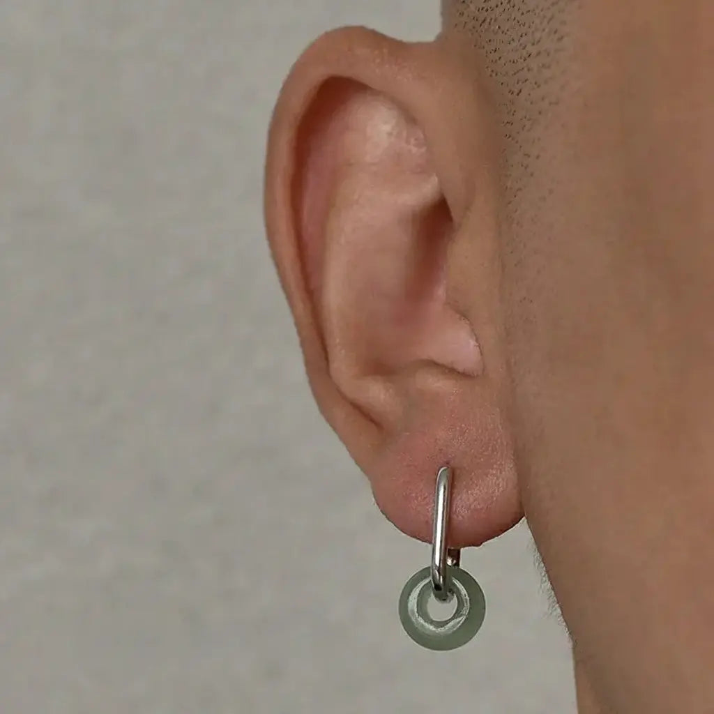 S925 Sterling Silver Rectangular Jade Earrings - Unisex Light Luxury Trend Style