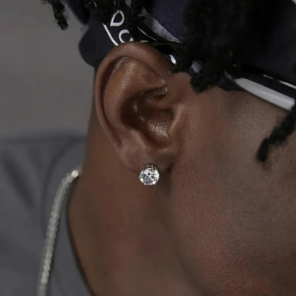 S925 Sterling Silver Zirconia Six-Claw Stud Earrings - Unisex Hip-Hop Trend