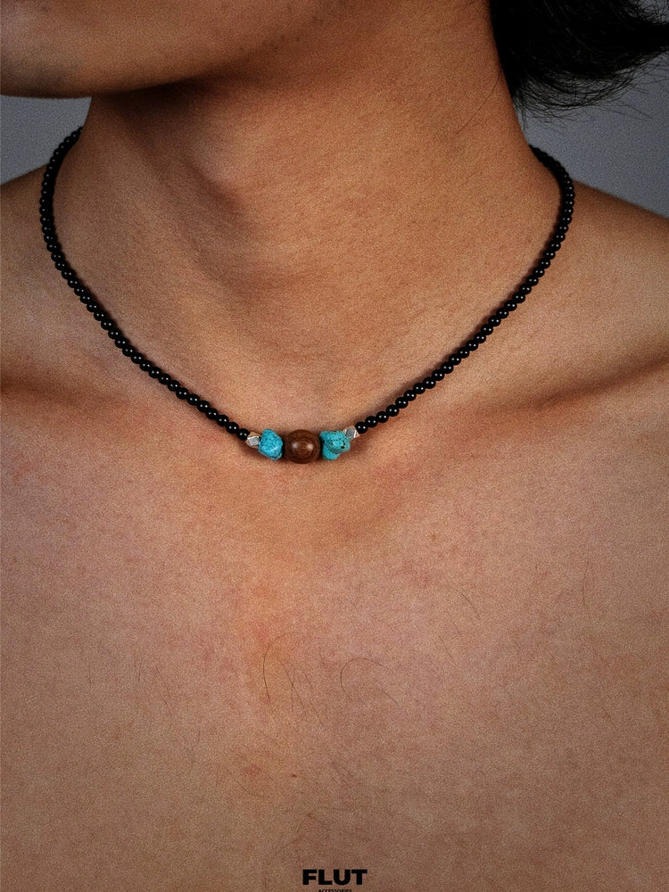 Retro turquoise natural ore, necklace sandalwood, agate chain for key bag , Chinese style