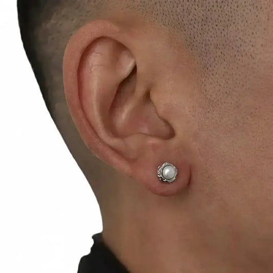 Trend earrings from pearl for men and women for beloved, silver 925 sample, light luxury style