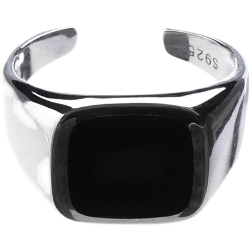Black fashionable ring hip-hop style for men and women, 925 sample silver, silver 925 sample, European style, simple and elegant design