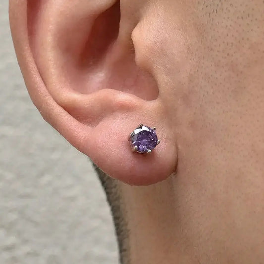 Deep Purple Zirconia 925 Sterling Silver Stud Earrings Unisex Trend Style