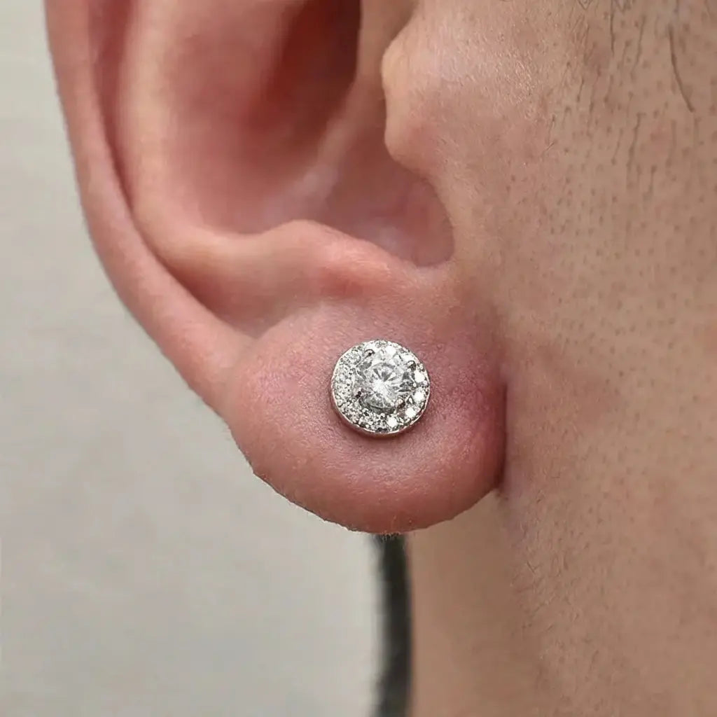 TWO LEAVES European 925 Silver Zircon Diamond Hip-Hop Stud Earrings Unisex