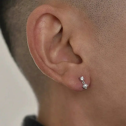 Modern Unisex 925 Sterling Silver Pearl Zircon Stud Earrings - Trend-Forward Design