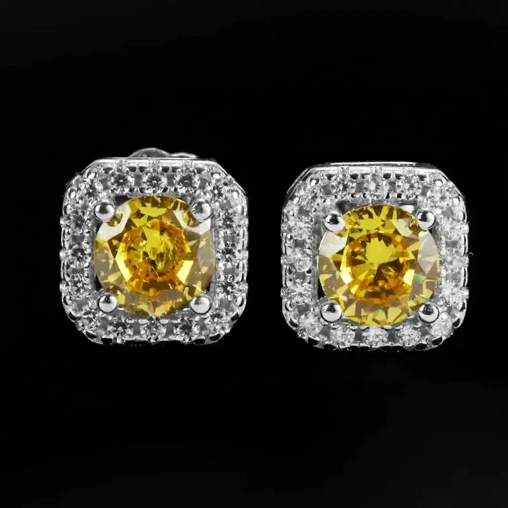 Square earrings hip-hop style for men and women, silver 925 sample, European style, diamond encrusted