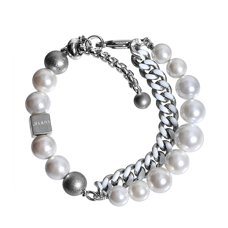 LUXTA Genuine adjustable white bracelet from pearl stainless steel for men and women hip-hop style