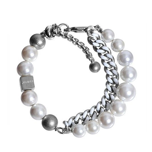 LUXTA Genuine adjustable white bracelet from pearl stainless steel for men and women hip-hop style