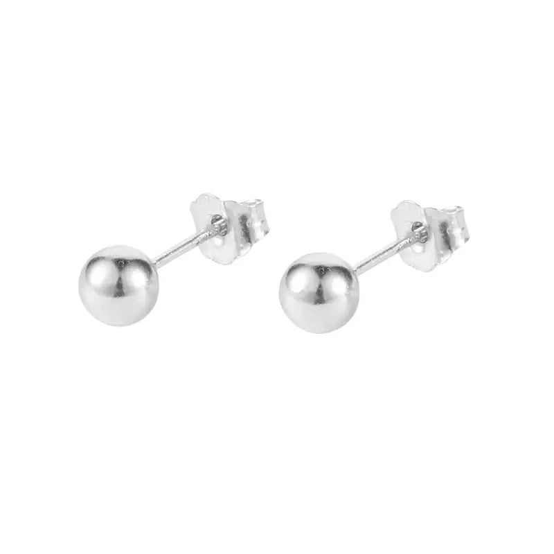 Dainty 925 Sterling Silver Round Bead Stud Earrings Unisex Minimalist Versatile Jewelry