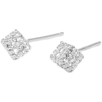 Rubik's cube, universal small earrings hip-hop style for men and women, silver 925 sample, diamond encrusted