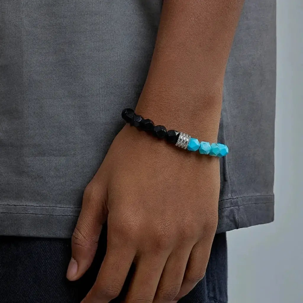 Turquoise universal bracelet natural stone, elastic strap for men and women for beloved