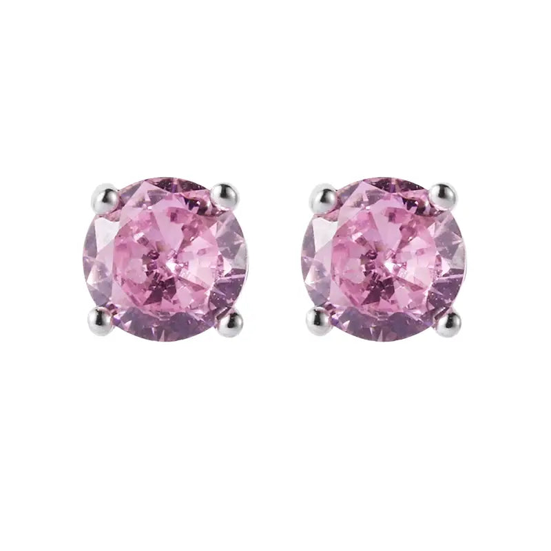Fuchsia zirconium, universal trend earrings for men and women, silver 925 sample