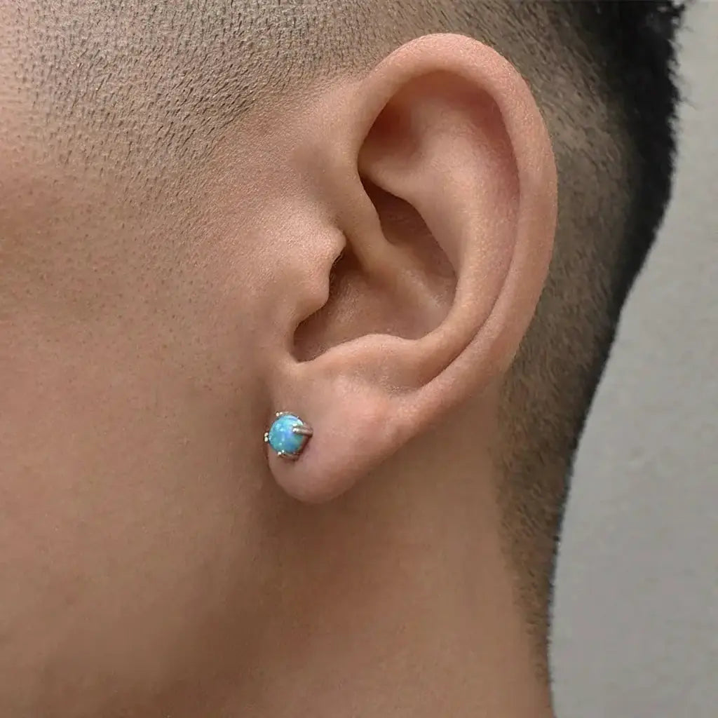 S925 Sterling Silver Opal Stud Earrings: European Light Luxury Unisex Design