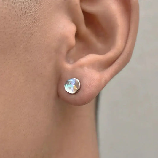 Unisex S925 Sterling Silver Moonstone Stud Earrings: European Light Luxury Design