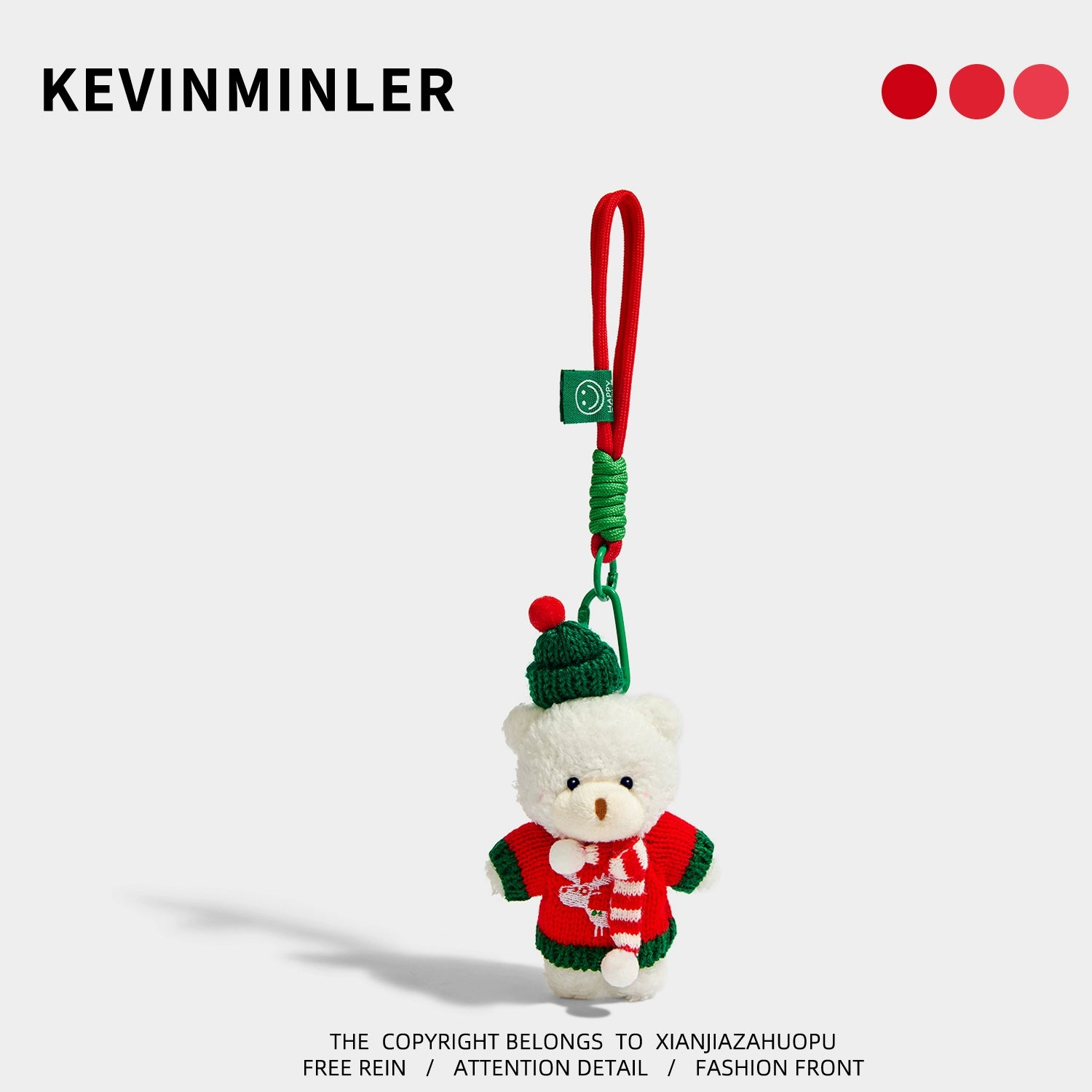 Charming Green Christmas Hat Bear Pendant Keychain - Festive Bag Decoration Gift