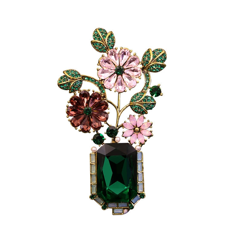 Retro Green Provence Floral Brooch Lapel Pin High-End Badge