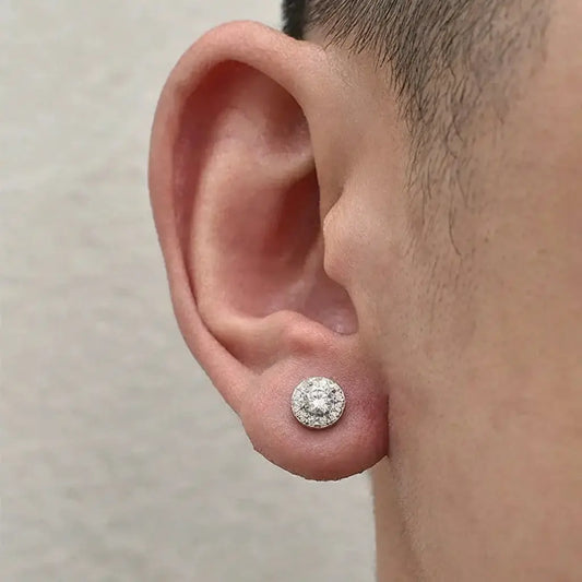 TWO LEAVES European 925 Silver Zircon Diamond Hip-Hop Stud Earrings Unisex