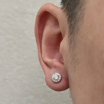 TWO LEAVES European 925 Silver Zircon Diamond Hip-Hop Stud Earrings Unisex