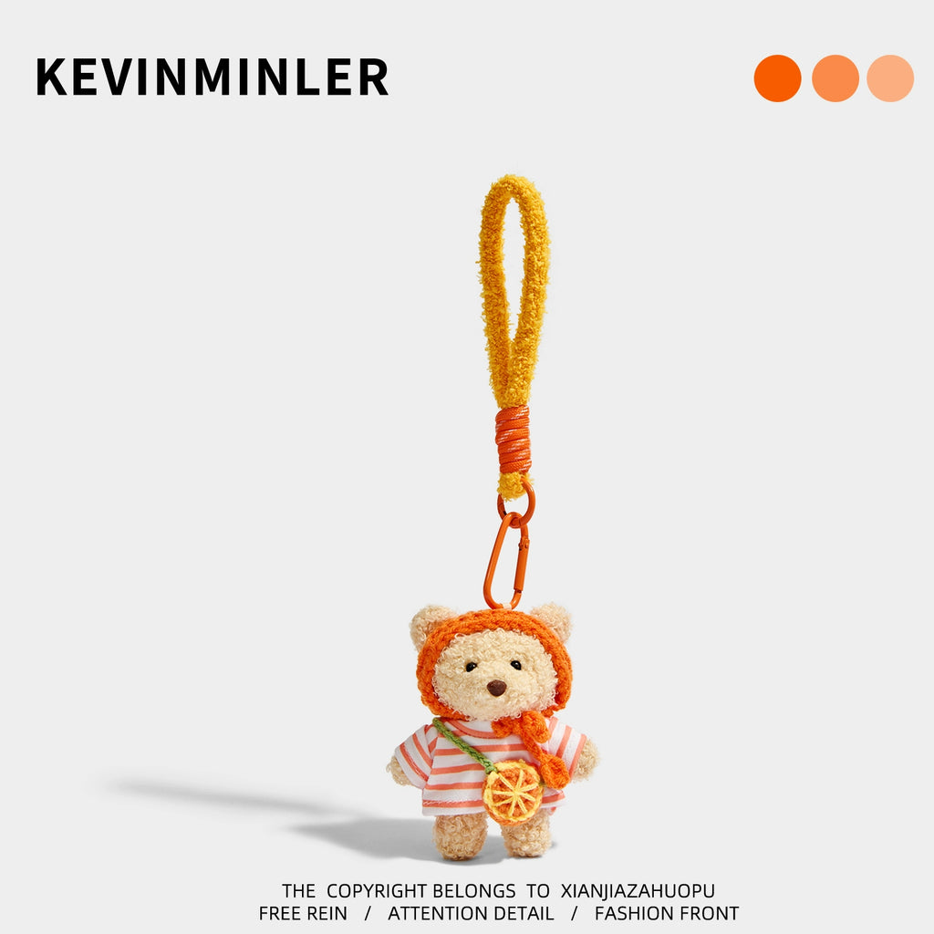 Adorable Plush Orange Bear Keychain Pendant - Charming Bag Doll Gift