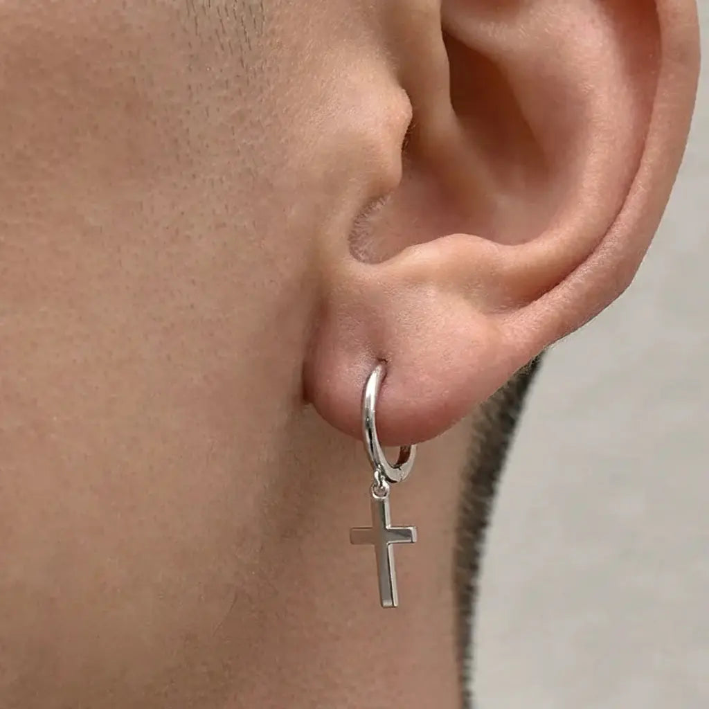 S925 Sterling Silver Minimalist Bright Cross Huggie Hoops - Unisex Trendy Earrings