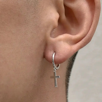S925 Sterling Silver Minimalist Bright Cross Huggie Hoops - Unisex Trendy Earrings