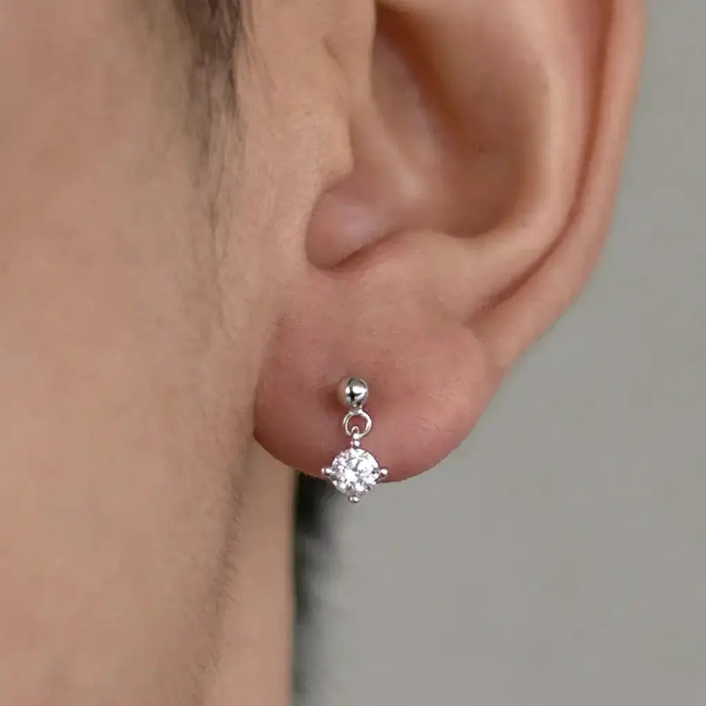 TWO LEAVES 925 Silver Zirconium Solitaire Pendant Stud Earrings, Unisex Elegant Design