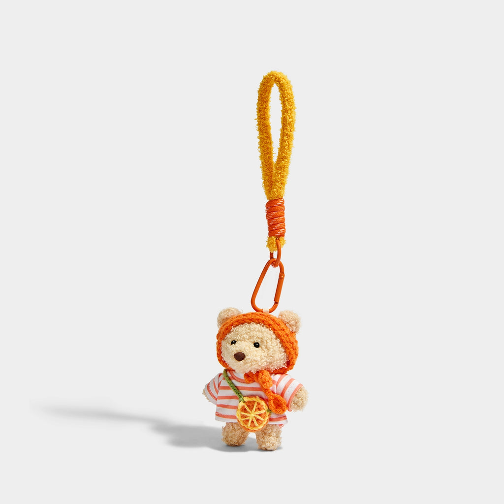 Adorable Plush Orange Bear Keychain Pendant with Lemon Scarf - A Charming Gift