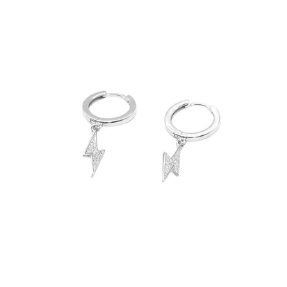 Silver lightning bolt hoop earrings with cubic zirconia accents