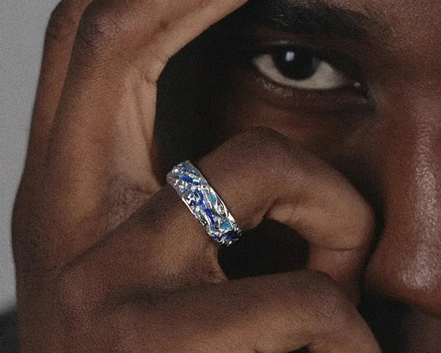 LUXTA  纯银蓝色冰川戒指 嘻哈男高级感女同款个性潮牌 开口可调