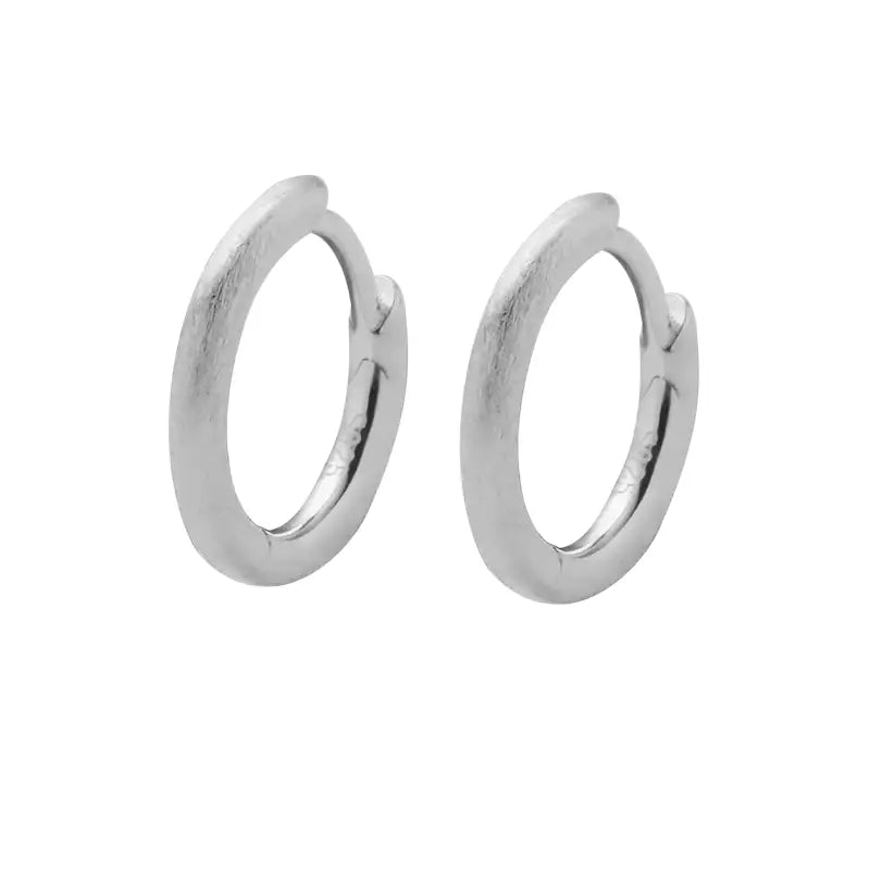 S925 Sterling Silver Brushed Mini Hoop Earrings for Men & Women, Matte Finish