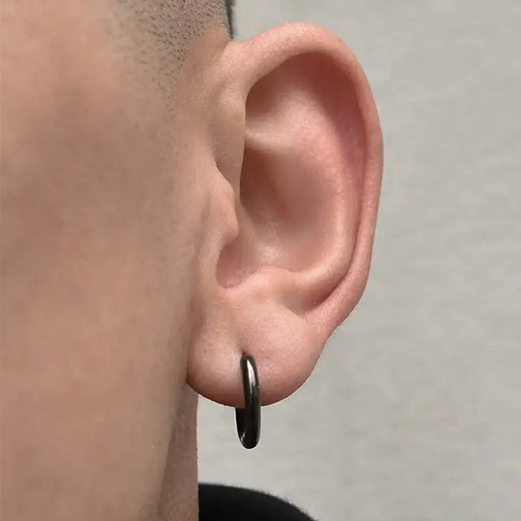 S925 Sterling Silver Black Minimalist Hoop Earrings for Men Women: Bold 11mm Trend