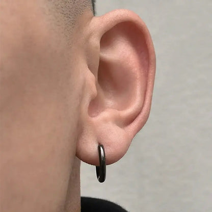 S925 Sterling Silver Black Minimalist Hoop Earrings for Men Women: Bold 11mm Trend