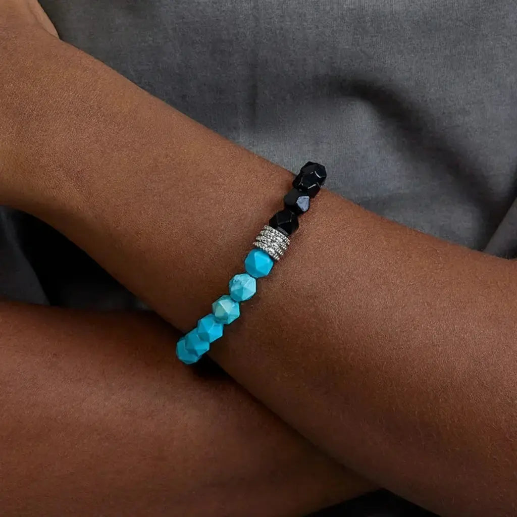 Turquoise universal bracelet natural stone, elastic strap for men and women for beloved