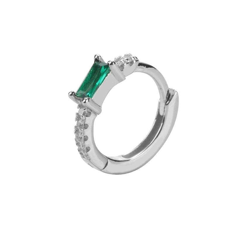 Rectangular white green zirconium for men and women, earrings, silver 925 sample, light luxury style