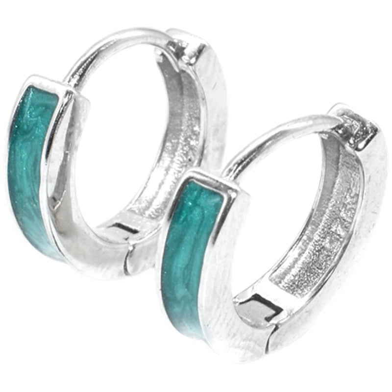 TWO LEAVES S925 Sterling Silver Green Pattern Hip-Hop Unisex Hoop Earrings