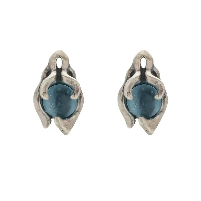 TWO LEAVES S925 sterling silver vintage dragon soul topaz earrings niche men's and women's trendy special-shaped earrings