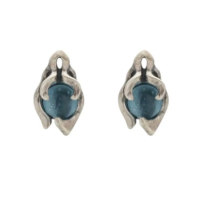 TWO LEAVES S925 sterling silver vintage dragon soul topaz earrings niche men's and women's trendy special-shaped earrings