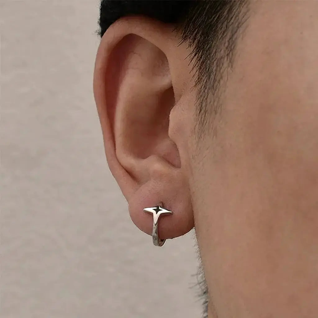 S925 Sterling Silver Star Huggie Hoop Earrings - Unisex Lightweight Fashion Jewelry