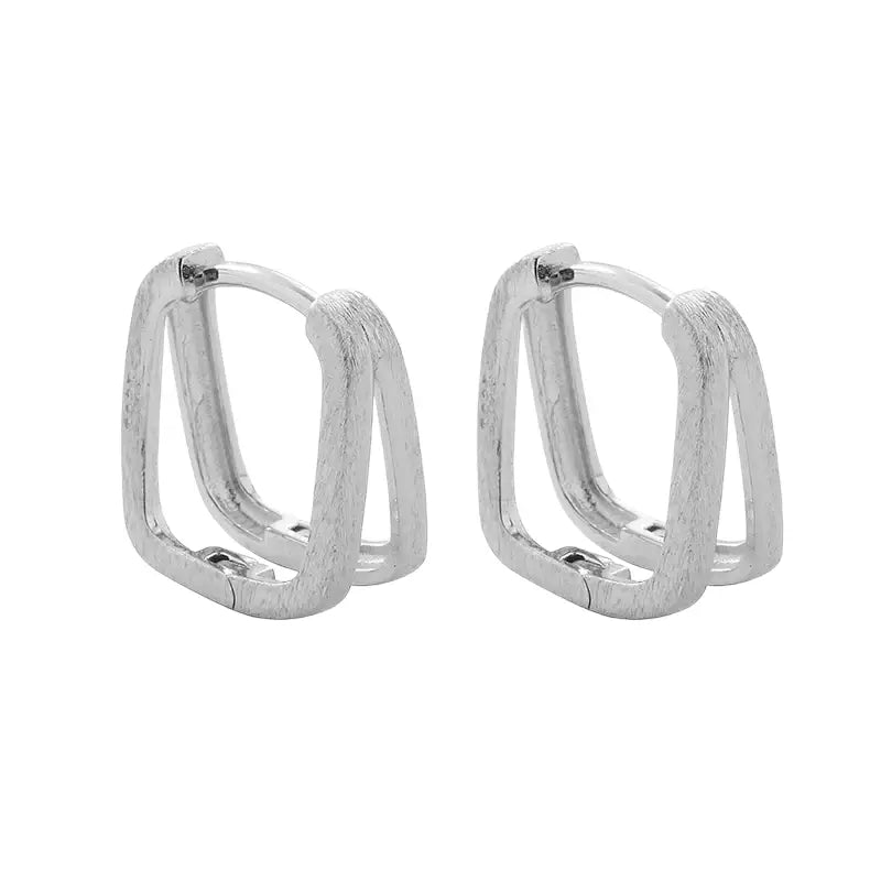 Square matte design trend fashionable earrings for men and women, silver 925 sample, light luxury style