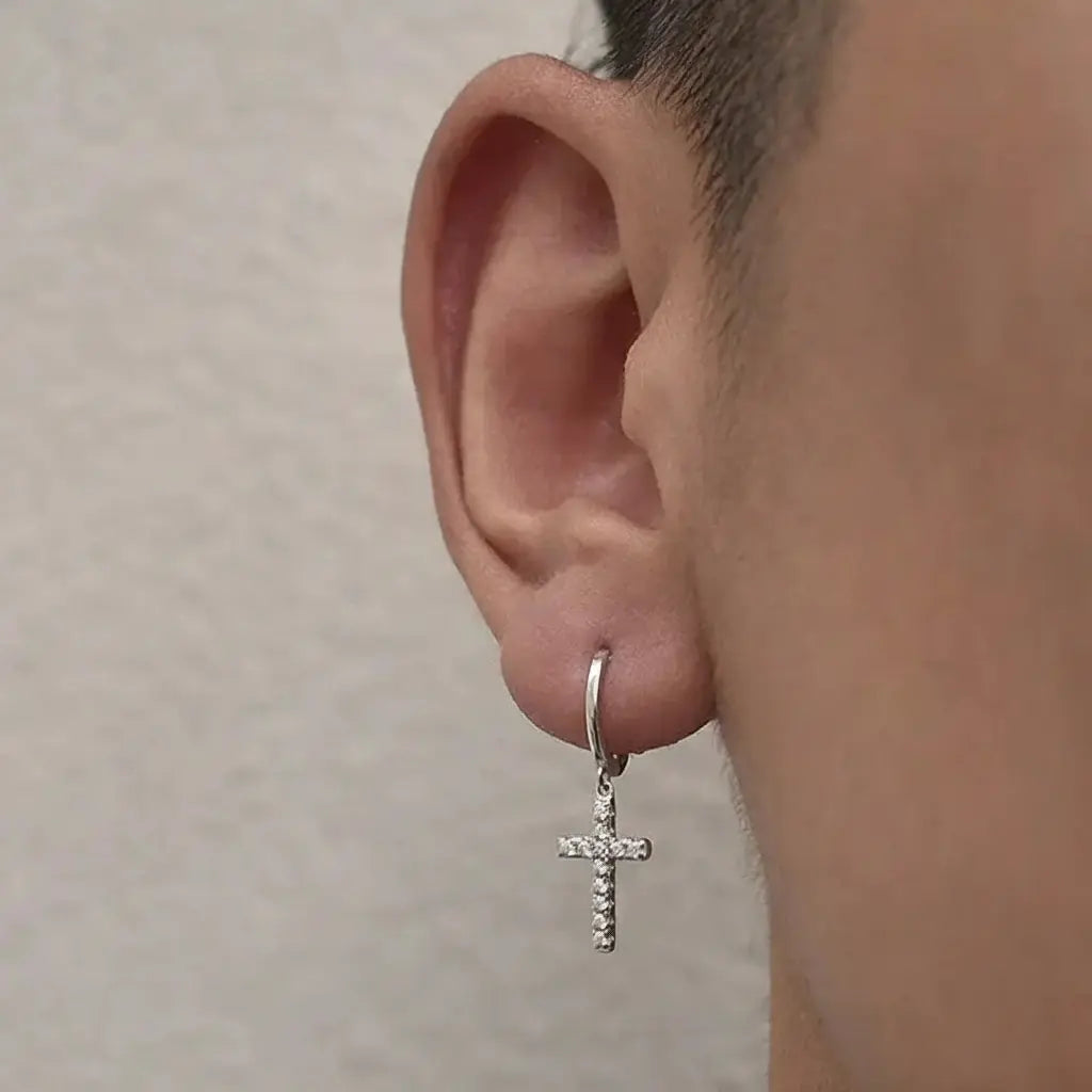 S925 Sterling Silver Cross Dangle Earrings for Men Women, Hip-Hop European Style