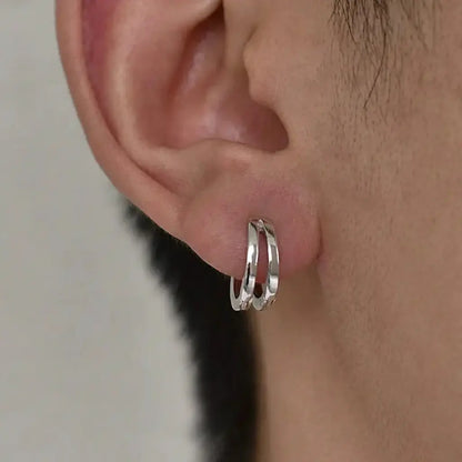S925 Sterling Silver Double Hoop Earrings for Men and Women, Street Style