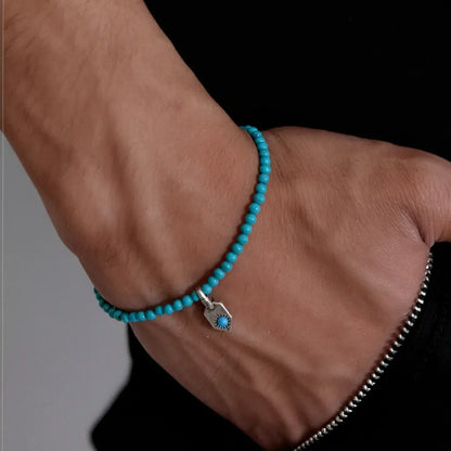 Genuine turquoise retro bracelet natural stone, round beads for beloved for men and women