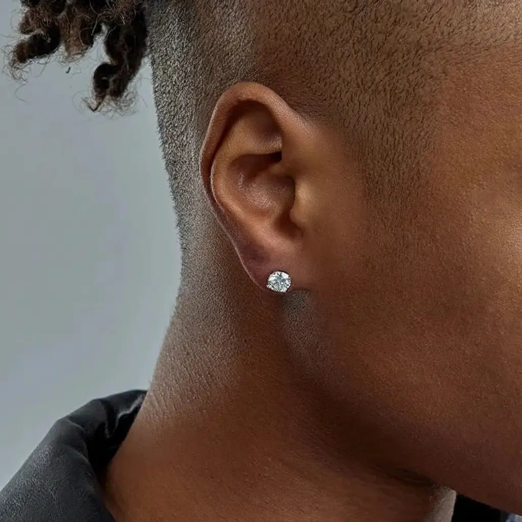 Universal earrings for men and women hip-hop style, silver 925 sample, 1 carat